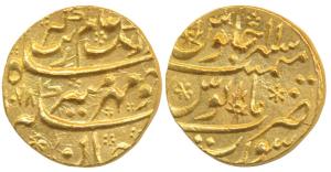 Aurangzeb, Gold Mohur, 11.05g, Surat Mint, AH 1078/11 (KM 315.45). Nice mint luster, Nearl