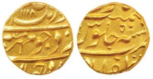 Aurangzeb, Gold Mohur, 11g, Zafarabad Mint, AH 1118/50 (KM 315.49). Very Fine+, Scarce.