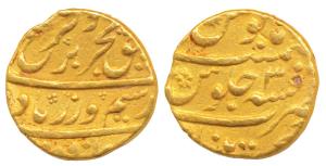 Farrukhsiyar, Gold Mohur, 10.95g, Khujista Buniyad Mint, RY 3, (KM 390.19). Very Fine.