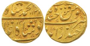 Muhammad Shah, Gold Mohur, 10.97g, Farkhanda Bunyad Haiderabad Mint, AH 1141/13, complete 