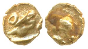 Muhammad Shah, Gold Fanam, 0.35g, uncertain Mint, complete legend Muhammad Shah on obv., m