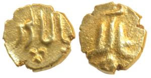 Alamgir II (AH 1167-1173, 1754-1759 AD), Gold Fanam, 0.36g, Balapur Mint, complete name of