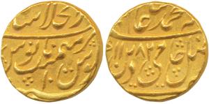 Shah Alam II, Gold Mohur, 10.79g, Dar-ul-Khilafat Shahjahanabad Mint, AH 1182/10 (KM 719).