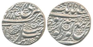 Amritsar Mint, Silver Rupee, VS 1884, Nanakshahi couplet (KM type 20). Extremely Fine.