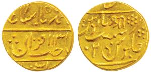 Baija Bai (AH 1243-1249, 1827-1833 AD), Gold Mohur, 10.8g, Lashkar Mint, in the name of Mu