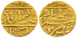 Jayaji Rao (AH 1259-1304, 1843-1886 AD), Gold Mohur, Lashkar Mint, in the name of Shah Ala