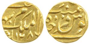 Mir Mahbub Ali Khan, Gold ¼ Ashrafi, 2.36g, Farkhanda Bunyad Hyderabad Mint, AH 1286 (KM Y