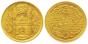 Mir Usman Ali Khan, Gold ½ Ashrafi, full Ain in doorway of Charminar, AH 1354/25 (KM 56.2)