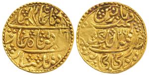 Manak Pal (AH 1186-1219; 1772-1804 AD), Nazarana Gold Mohur, AH 1199/26, struck at Karauli