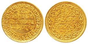 Pragmalji II, Gold 50 Kori, 9.35g, Bhujnagar Mint, with the name of Victoria, VS 1930, 187