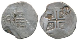 Goa, Peter II (1683-1706 AD), Silver ½ Xerafim, 5.26g, 1683 AD, obv. crown arms divide GA 