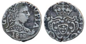 Goa, Maria I (1777-1816 AD), Silver Rupia, 10.78g, 1800 AD, crowned arms on rev. (KM 205).