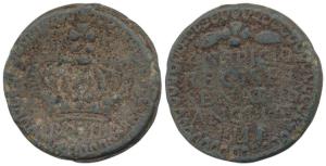Bombay Tin 2 Pice, 25.85g, GR above a large crown divided by an orb and cross with BOMB wr
