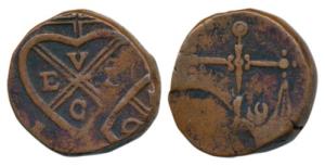 Copper Pice, 10.63g, Error, EIC bale mark on obv. struck twice, scales on rev. with the bo