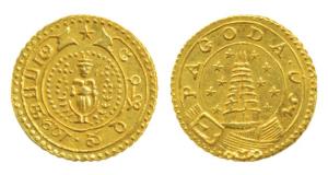 Gold Pagoda, 2.94g, Gopuram of a temple with 9 stars on either side, value in English and 