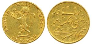 Gold ½ Mohur (Ashrafi), 1819, obv. a lion carrying a Crown in its hand to left, rev. Persi