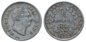 William IV, Silver ¼ Rupee, 1835, No initials, 20 Berries, no dot after date. Very Fine, S