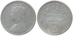 Victoria Queen, Silver Rupee, 1862, A / II / 0 / 11 (Prid 94). Fine, Rare.