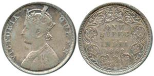 Victoria Queen, Silver Rupee, 1862, Bombay Mint, B / I / 0 / 4 dots. Fine+, Rare.