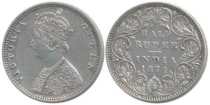 Victoria Queen, Silver ½ Rupee, 1874, Bombay Mint, B2 / II / dot. Extremely Fine, Rare.