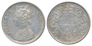 Victoria Queen, Silver Rupee, 1874, Bombay Mint, C1 / II / No mint mark, (Prid 141). Extre