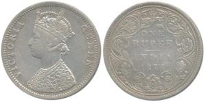 Victoria Queen, Silver Rupee, 1874, Bombay Mint, C1 / II / No mint mark (Prid 141). Very F