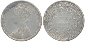 Victoria Queen, Silver Rupee, 1875, Bombay Mint, A2 / II / No mint mark (Prid 145). Very F
