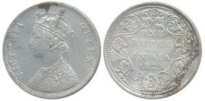 Victoria Queen, Silver Rupee, 1875, Bombay Mint, A2 / II / No mint mark (Prid 145). Very F