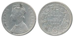 Victoria Empress, Silver Rupee, 1885, Bombay Mint, A3 / II / ’B’ raised in top and bottom 