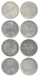 Victoria Empress, Silver Rupee (4), 1888, Bombay Mint, C2 / I / B incuse; C2 / I / B raise