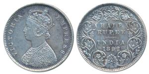 Victoria Empress, Silver ½ Rupee, 1892, Bombay Mint, A / I / B incuse, (Prid 302). Very Fi