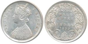 Victoria Empress, Silver ½ Rupee, 1899, Bombay Mint, A / I / inverted ’B’ incuse. Extremel