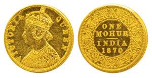 Victoria Queen, Gold Proof Restrike Mohur, 1870, mature bust (Prid 11). Proof Restrike, Su