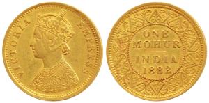 Victoria Empress, Gold Mohur, 1882, V in Jabot (Prid 19). Two edge nicks, Very Fine+, Rare