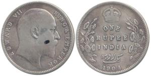 Edward VII, Silver Rupee, 1904, Urdu error with 3 dots on the right instead of the normall