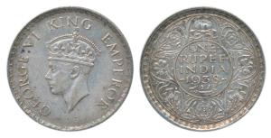 George VI, Silver Rupee, 1938, Bombay Mint, A / I / with Dot, (Prid 234). About Extremely 