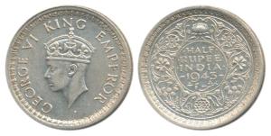 George VI, Half Silver ½ Rupee, 1943, Bombay Mint, rev II also called the Star lotus. Extr