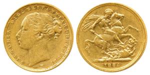 Australia, Victoria, Gold Sovereign, 8g, 1884, veiled head, St. George slaying a dragon on