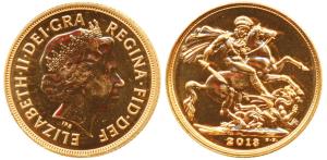 Great Britain, Queen Elizabeth, Gold Sovereign, 2013, St. George slaying a dragon on rev. 