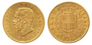 Italy, Vittorio Emanuele II, Gold 20 Lire, 6.42g, 1863, (KM10.1). Very Fine+, Rare.