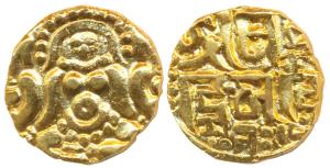 Kalachuris of Tripuri, Gangeya Deva (1015-1040 AD), Gold Dinar, 3.92g, obv. seated goddess