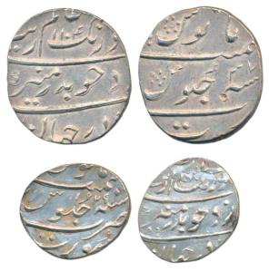 Aurangzeb, Silver Rupee and ½, Surat Mint, AH 1103/35 and AH 110/35 (KM 300.86, 294.6). Ex