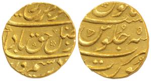 Farrukhsiyar, Gold Mohur, 11.07g, Surat Mint, RY 5 (KM.390.32). Extremely Fine, Rare.