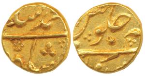 Muhammad Shah, Gold 1/3 Mohur, 3.84 g, Khujista Bunyad Mint. Very Fine+, Very Rare.