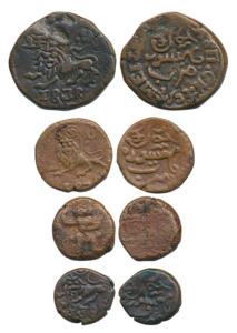 Krishna Raja Wodeyar (AH 1225-1285, 1810-1868 AD), Copper 5, 10 and 20 Cash, 1838 & 1839; 