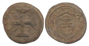 Diu, Maria I (1777-1816 AD), Tin 20 Bazarucos, 11.67g, 1800, crowned arms on obv., date in