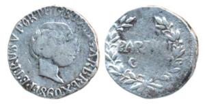 Goa, Pedro V (1853-1861 AD), Silver Pardao, 1860 (KM 278). About Very Fine, Rare.