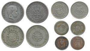 Carlos I, Silver Rupia, 1903; Cupro-Nickel 2 Tangas, 1934; Cupro Nickel 1 and 6 Escudos; 6