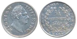William IV, Silver ¼ Rupee, 1835, Calcutta Mint, R.S. incuse, Wreath with 20 berries (10L+
