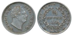 William IV, Silver ¼ Rupee, 1835, Bombay Mint, No initials, Wreath with 20 berries (10L+10